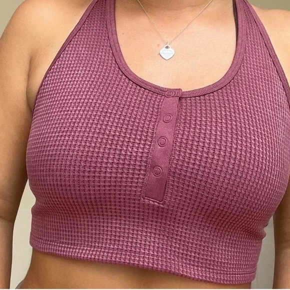 Aerie Dusty Rose Pink Snap Button Recharge Henley Unpadded Bralette Top Large - Picture 1 of 5